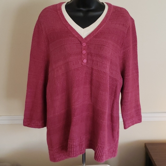 CJ Banks Sweaters - CJ Banks Womens Sweater 3/4 Sleeve Pink V Neck 2X